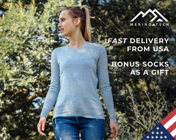Long Sleeve Shirt | Women’s Wool Base Layer, Soft Thermal Top, Comfy Crewneck Sweatshirt | Ideal Travel & Yoga Top, Merino Wool 165 GSM