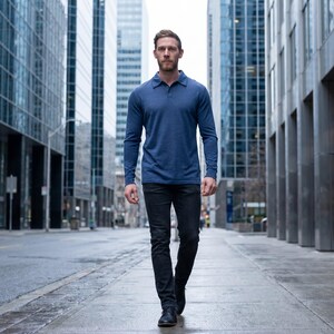 Merino wool shirt for men, casual polo shirts, long sleeve polo, thermal underwear, undershirt image 3