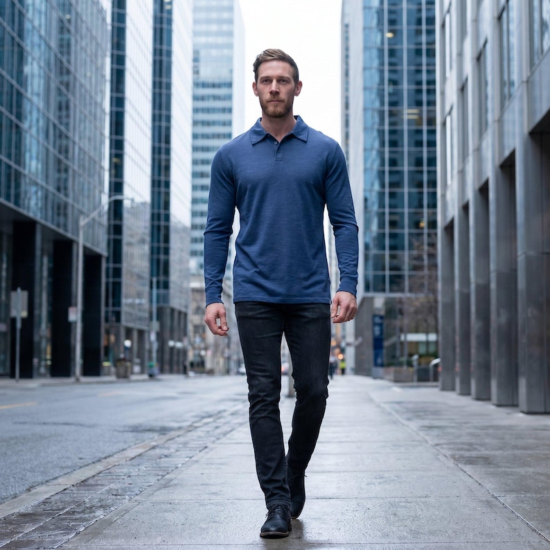 Merino wool shirt for men, casual polo shirts, long sleeve polo, thermal underwear, undershirt image 3