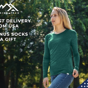 Merino wool shirt thermal long sleeve sweartshirt, merino shirt ladies running gear, merino base layer thermal wear, gymwear, undershirt