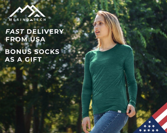 Womens Shirts: Merino Wool Shirt Organic Base Layer, Soft Lite Thermal Long Sleeve Shirt, Natural Comfortable Sweatshirt women, gift woman