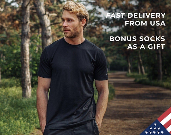 Men's Shirt - Organic Merino Wool T-Shirt for Men + Socks, Basic Tee Short Sleeve, Natural Lounge Wear, Sustainable Clothing, gift for him
