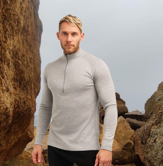 Half zip sweater, Merino wool shirt, merino base layer thermal long sleeve quarter zip sweater, thermal shirts, mens hiking clothes