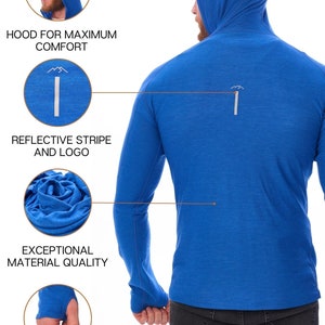 Men's Quarter 1/4 Zip Sweatshirt, Quarter Zip Pullover Sweater, Merino Wool Hoodie 190gsm, Man Hooded Top, Outdoor Men's Long Sleeve Hoodie image 9