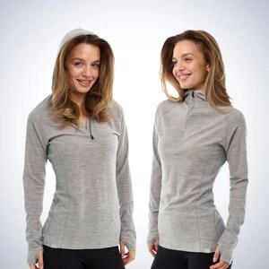 Half zip sweatshirt, lightweight hoodie thermal long sleeve base layer merino shirt, gymwear Heather Grey