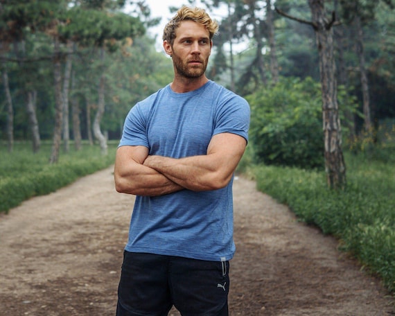 Shirt for Men: Organic Merino Wool T-Shirt + Hiking Socks, Short Sleeve Crewneck Tee, Lightweight Base Layer wool top, Gift for Men