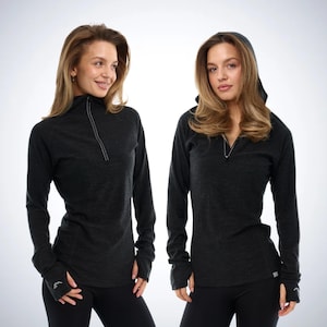 Merino wool hoodie base layer thermal shirts, zipper hoodie, lightweight hoodie, runner gear, gymwear Charcoal Grey