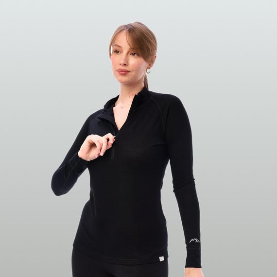 Merino Base Layer Women: merino shirt women, summer shirts ladies running top, Thermal Shirts, high neck sweatshirt, hiking clothes women