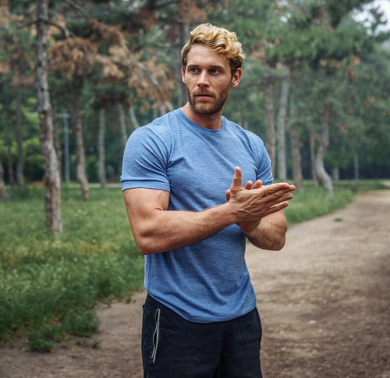 Merino base layer - merino wool shirt for men, merino wool thermal underwear, hiking outfit, gymwear, thermal shirts Woodland Grey Blue