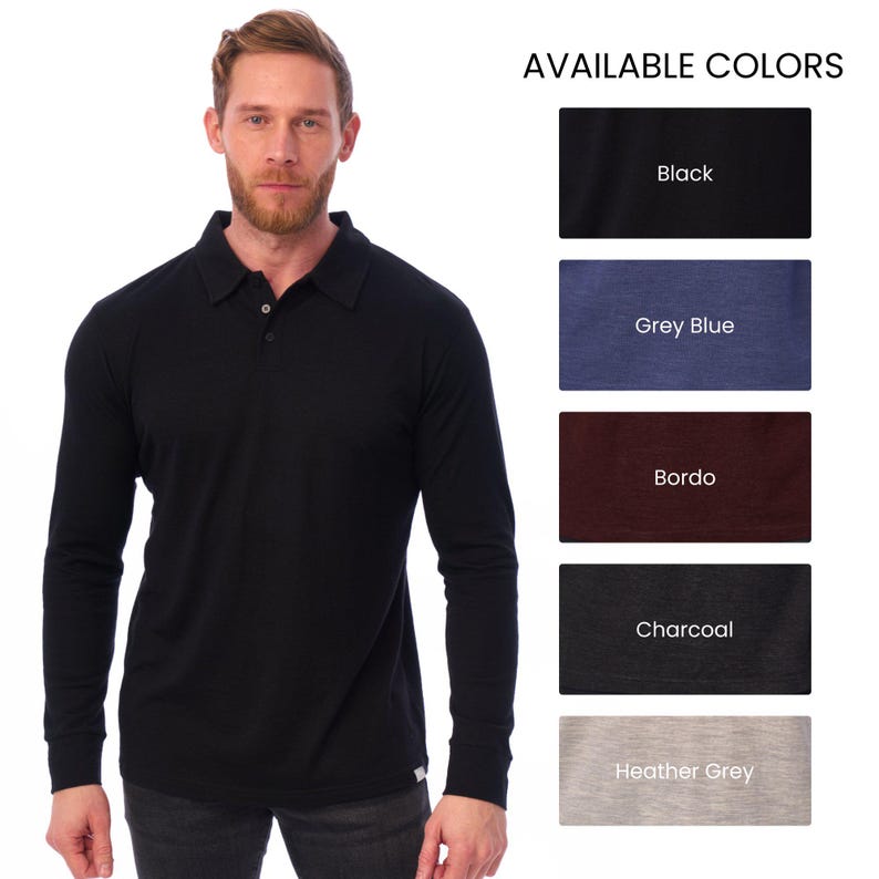 Merino wool shirt for men, casual polo shirts, long sleeve polo, thermal underwear, undershirt image 7