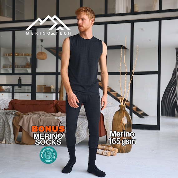 Mens merino pants, thermal leggings men, legging for sport, runner gear, sweatpants, long johns