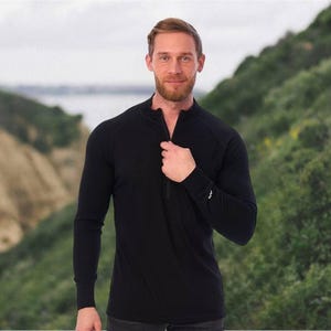 Half zip sweatshirt - Merino wool thermal long sleeve half zip sweater, men&#39;s base layers thermal tops, mens running gear, hiking clothes