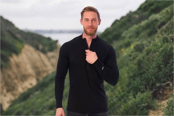 Half Zip Sweatshirt - Merino Wool Long Sleeve Cardigan Top for Men - Men's Thermal Pullover, Stylish & Comfortable Everyday Wear