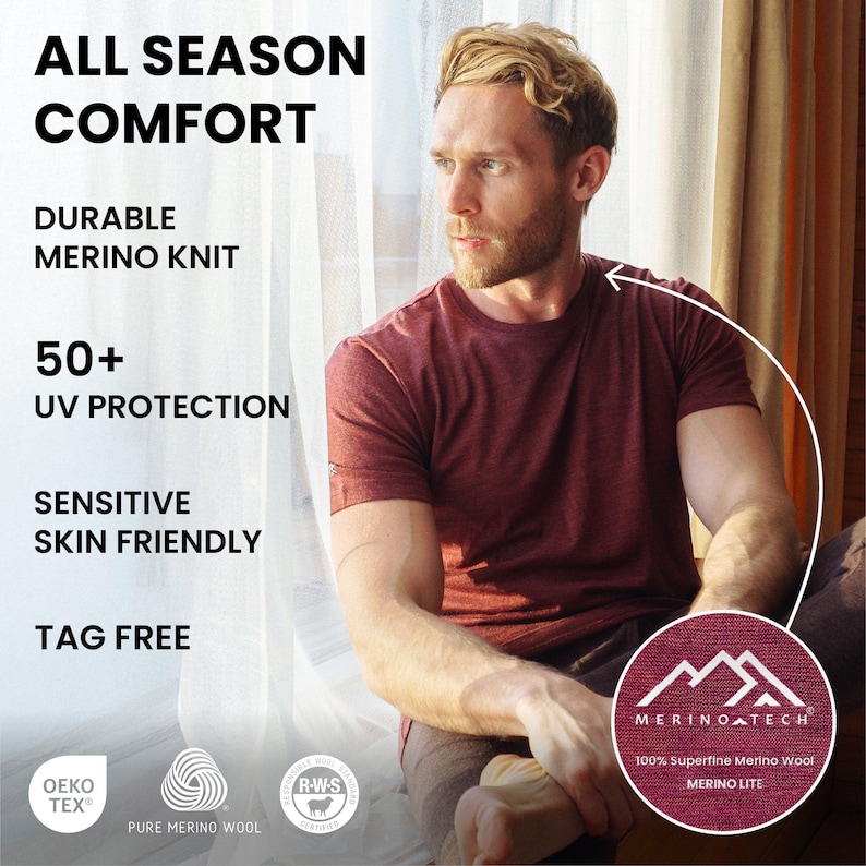 Merino base layer - merino wool shirt for men, merino wool thermal underwear, hiking outfit, gymwear, thermal shirts image 8