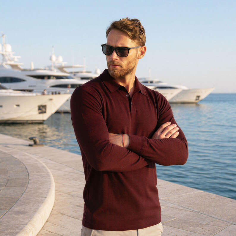 Merino wool shirt for men, casual polo shirts, long sleeve polo, thermal underwear, undershirt image 10