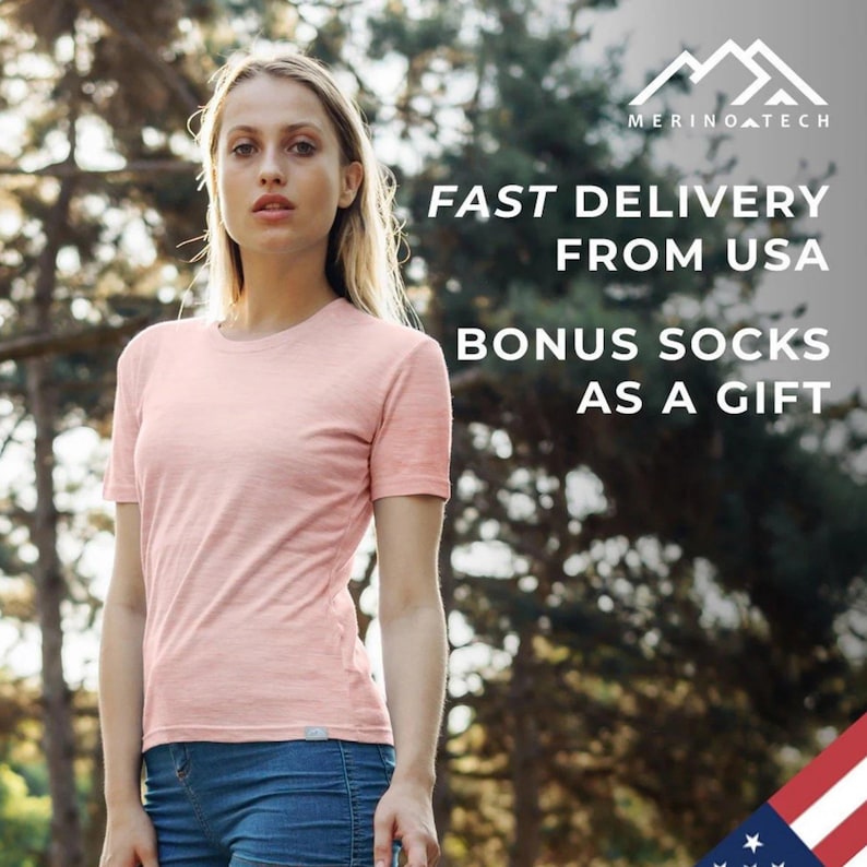 Merino t-shirt: womens base layer merino wool shirt, gymwear, runner gear, hiking clothes Pink Heather