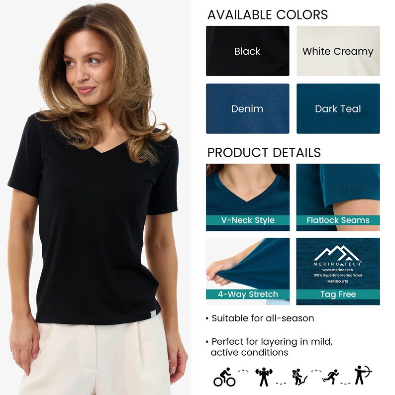 Lightweight Merino wool shirts: base layer top, undershirt, ladies casual shirt, gymwear, hiking clothes immagine 10
