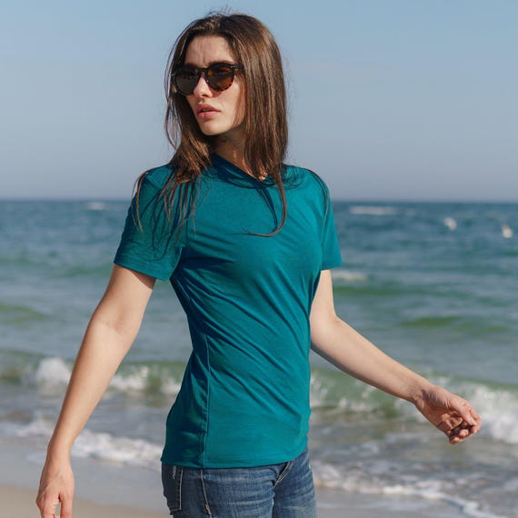 Merino Wool T-Shirt Women, female V-neck tshirt ladies active wear women base layer merino hiking clothes women, merino wool tshirt