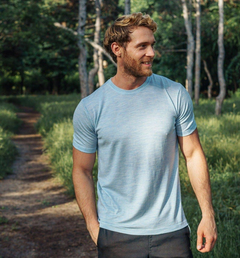 Merino wool shirt for men, mens base layers thermal shirts, hiking clothes, thermal tops, gymwear, runner gear Windsor Blue