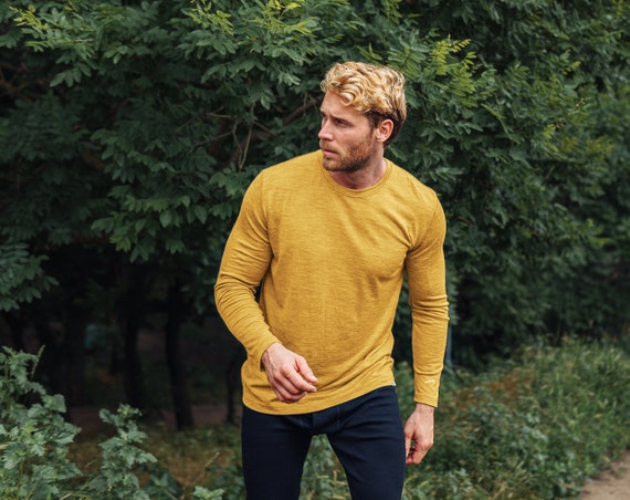 Merino wool shirt for men, thermal long sleeve merino shirt, mens wool shirts, merino tshirt, hiking clothes mens thermal shirt, undershirt