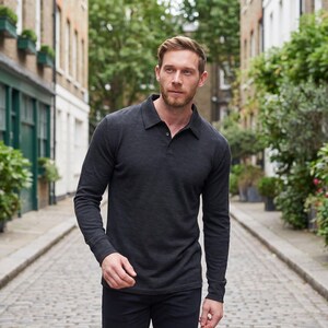 Merino wool shirt for men, casual polo shirts, long sleeve polo, thermal underwear, undershirt image 13