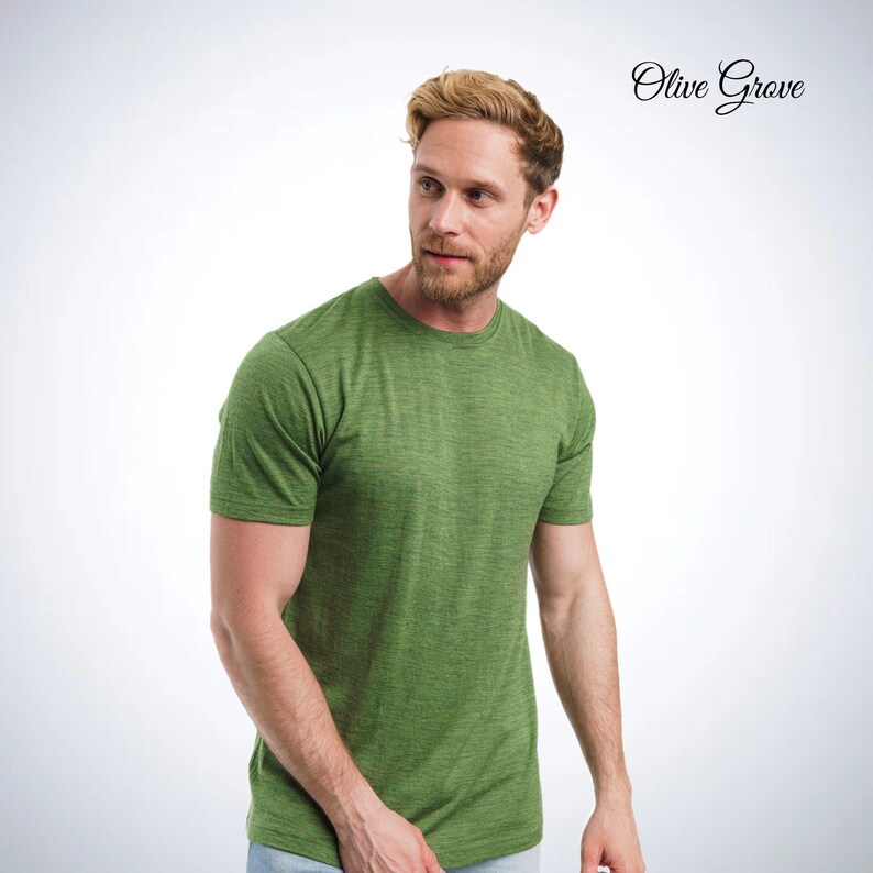 Merino wool shirt: merino base layer thermal shirts, mens running gear, wool t-shirt, gymwear men, mens hiking clothes, thermal underwear Olive Grove