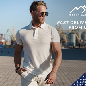 Merino Wool Polo Shirt Men – Organic Soft Short Sleeve Casual T-Shirt, Breathable Eco-Friendly Menswear, Summer Basic Tee, gift for man
