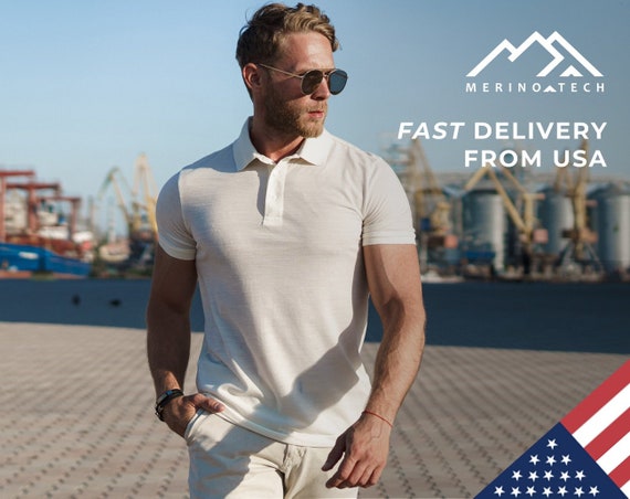 Merino Wool Polo Shirt Men – Organic Soft Short Sleeve Casual T-Shirt, Breathable Eco-Friendly Menswear, Summer Basic Tee, gift for man