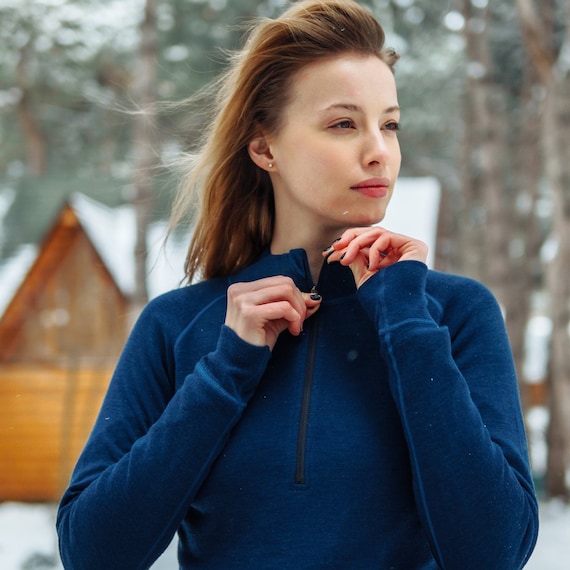 Wool Sweater Women: Long Sleeve Thermal Shirt Half Zip + Cozy Wool Socks, Soft Loungewear & Activewear for Women