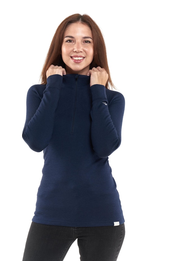 Womens Sweatshirt, Merino Wool Base Layer, Organic Half Zip Sweater, Midweight Merino Thermal Long sleeve Shirts women, high neck pullover