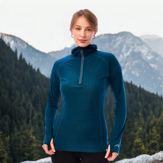 Thermal wear: lightweight hoodie ladies running gear, merino base layer half zip sweatshirt, gymwear