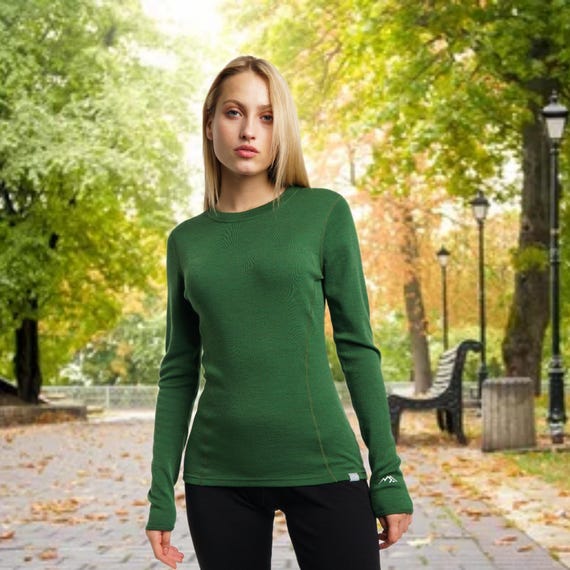 Merino wool pullover womens base layers, thermal shirts, sweatshirt, sweater, gymwear, runner gear, underwear