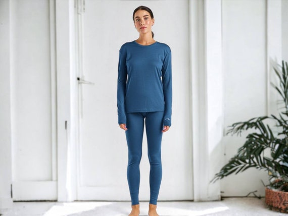 Loungewear Set: Womens Merino Wool Matching Long Sleeve Tee & Leggings, Organic Yoga Apparel, Soft Sustainable Workout Clothes Gift for Her