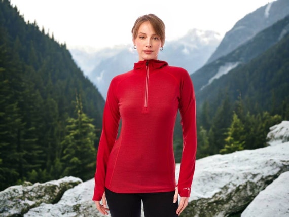 Hoodie for Women: Merino Wool Long Sleeve Shirt, Half Zip Thermal Hooded top, Women's Hooded Sweatshirt, Womens Lightweight Wool Hoodie