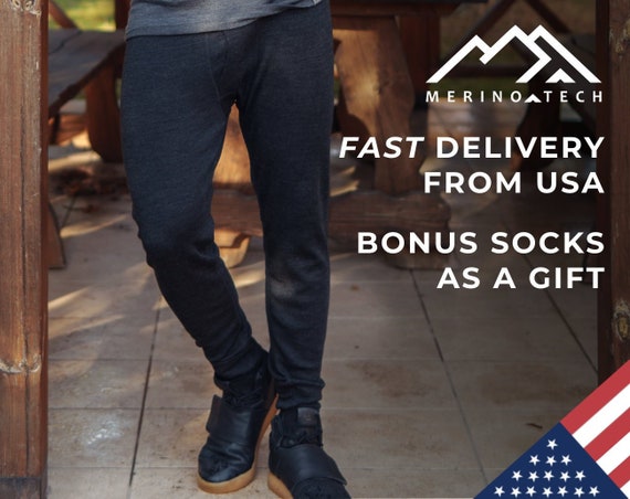 Merino Wool Pants for Men + Hiking socks | Organic Lightweight Leggings, Thermal Underwear, Soft Loungewear & Activewear, Merino 165 gsm
