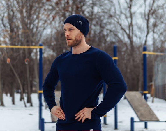 Men's Long Sleeve T-Shirt & Wool Socks | Organic 100% Merino Wool Midweight Base Layer Sweater | Thermal men's activewear for Winter Outdoor