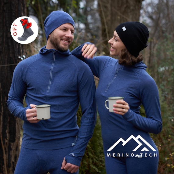 Merino Wool Beanie Unisex, Merino wool set: Skull Cap Beanie and Adult Hiking Socks