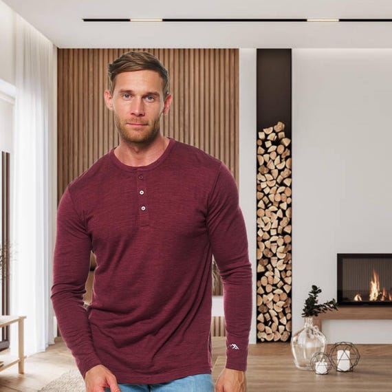 Mens Henley shirt: mens henley t-shirt, merino base layer henley top, mens base layer henley shirts men, mens henley tee, thermal shirts