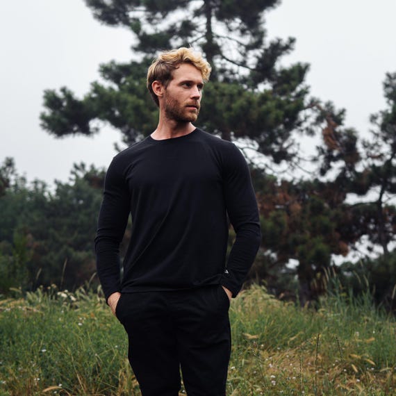 Merino Wool Long Sleeve Shirt for Men, Lightweight Crewneck Sweatshirt, Outdoor Thermal Sweater, Men's Pullover, premium Merino 165 gsm