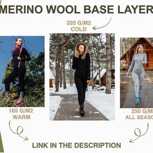 Womens base layer merino wool thermal set, sportswear winter running gear, lounge wear set, long underwear, thermal clothing Bild 17