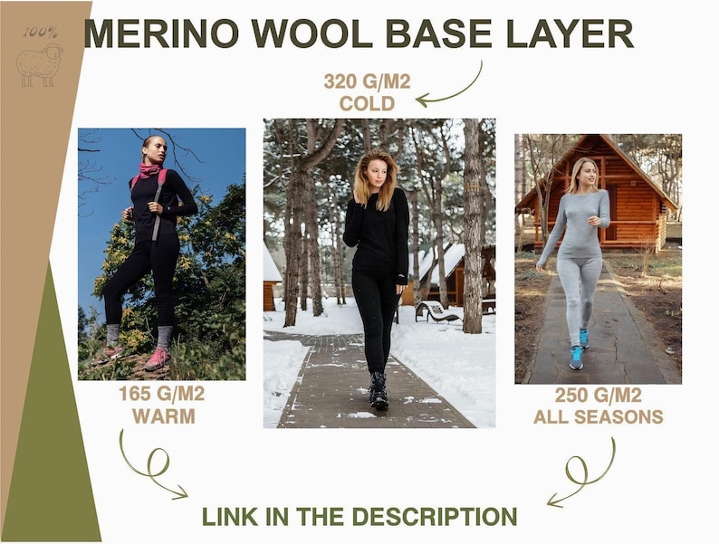 Womens base layer merino wool thermal set, sportswear winter running gear, lounge wear set, long underwear, thermal clothing Bild 17