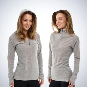 Merino wool hoodie base layer thermal shirts, zipper hoodie, lightweight hoodie, runner gear, gymwear Heather Grey