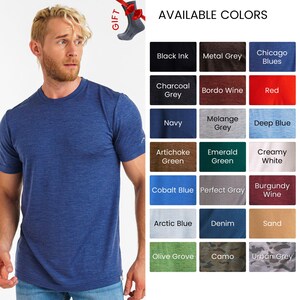 Merino wool shirt: merino base layer thermal shirts, mens running gear, wool t-shirt, gymwear men, mens hiking clothes, thermal underwear Chicago Blues