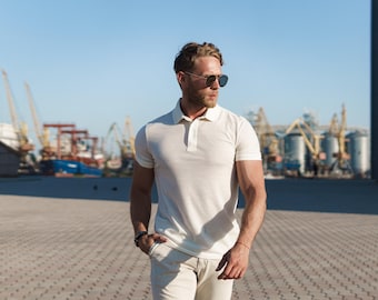 Casual men's polo, merino wool polo shirt men, classic polo lightweight merino shirt