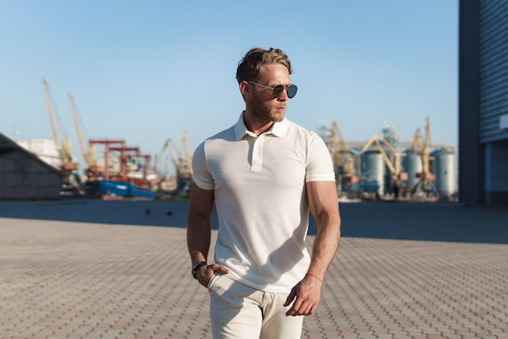 Casual men's polo, merino wool polo shirt men, classic polo lightweight merino shirt