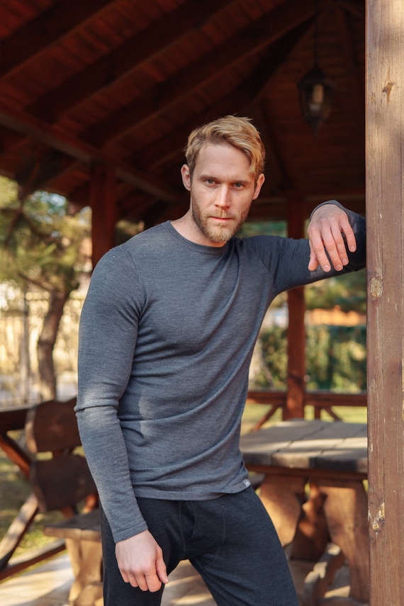 100 Organic Merino Wool Midweight Base Layer Long Sleeve Tee Men s Thermal T shirt Soft Merino Top Wool Organic Clothing Etsy