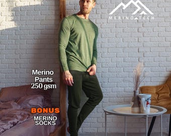 Merino wool pants: nature leggings for men, base layer underwear, breathable pants, sport leggings