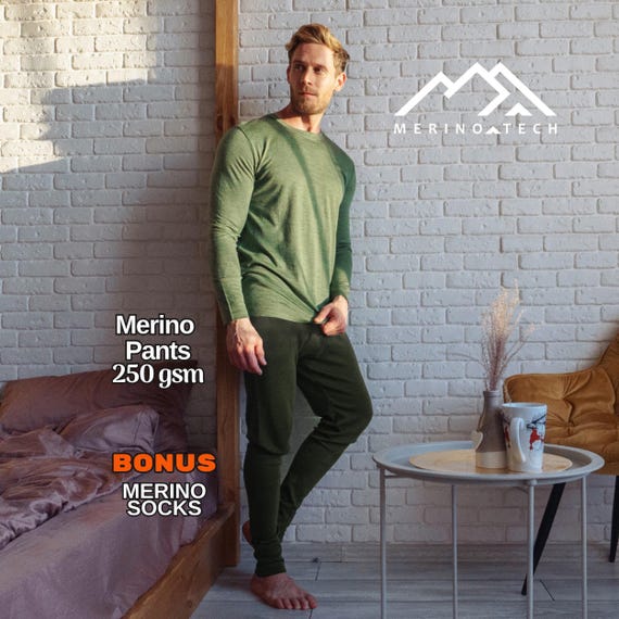Merino wool pants: nature leggings for men, base layer underwear, breathable pants, sport leggings
