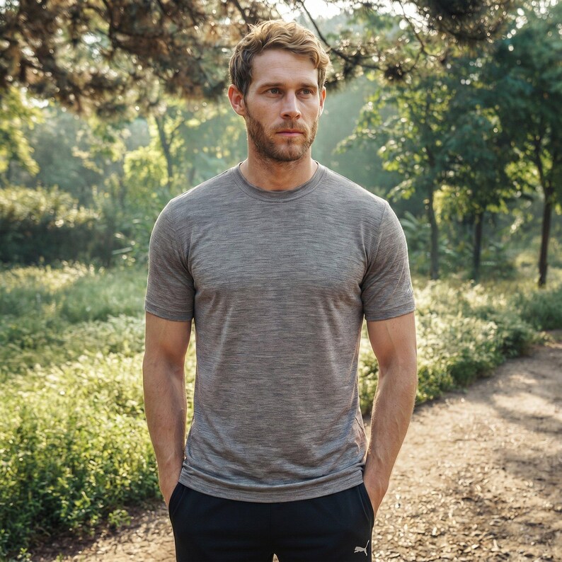Merino wool shirt for men, mens base layers thermal shirts, hiking clothes, thermal tops, gymwear, runner gear imagem 4