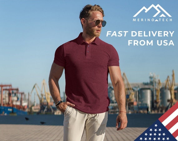 Mens Shirts - Merino Wool Polo Shirt Men, Organic Wool Short Sleeve Casual Polo, Breathable T-Shirts, Soft Basic Tee, Eco-Friendly Menswear